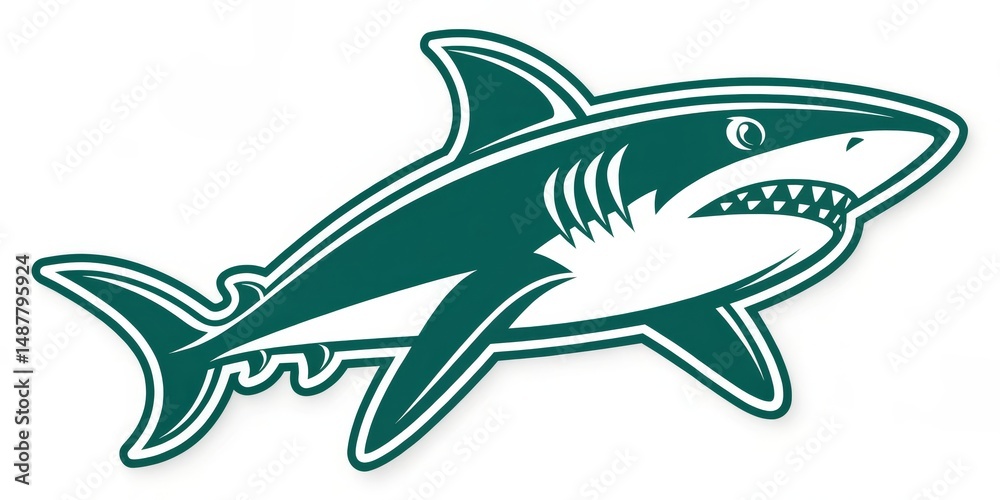 Fototapeta premium Green Shark Mascot Illustration, Side View, White Background, Aquatic Predator, Sport Logo Mascot, Shark