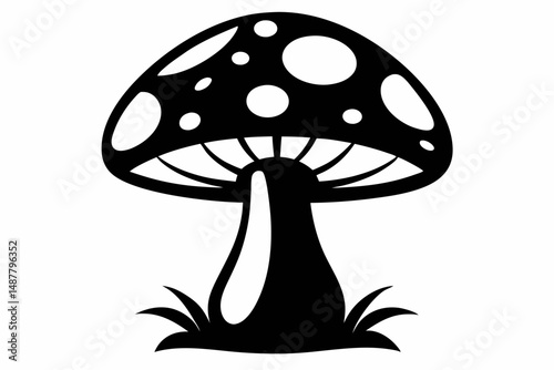 mushroom silhouette line art vector illustration with a white background