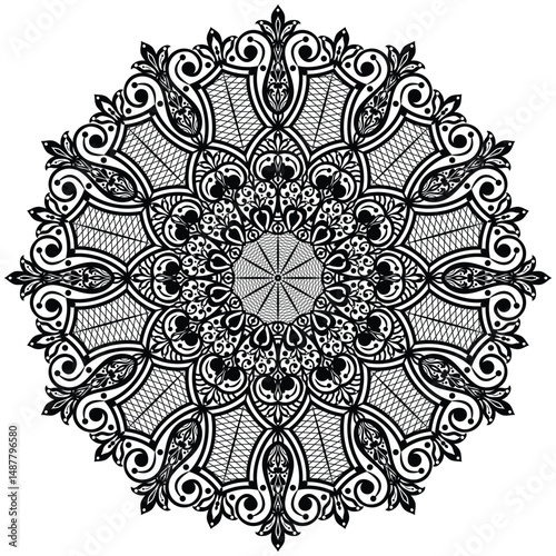 Abstract Mandala Design for Coloring Book Page. Ethnic, paisley, motif, lace, swirl, henna, tattoo, logo design.  
