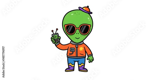 Wallpaper Mural Cartoon Alien with Sunglasses and Remote Control Torontodigital.ca