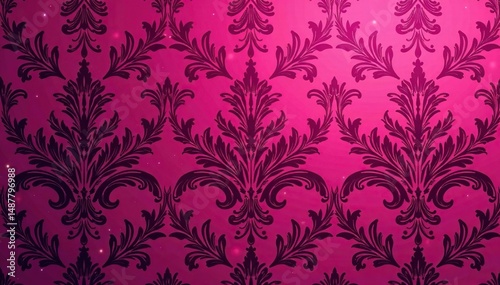 Fuchsia floral damask, elegant swirls, repeating motif, art, repeat