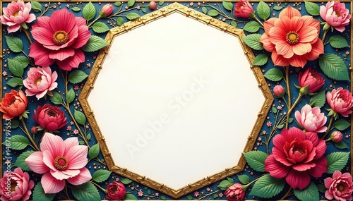 Intricate floral motif within a hexagonal frame, flower, spring
