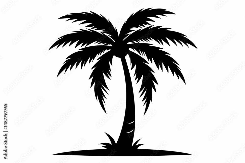 Obraz premium palm tree silhouette line art vector illustration with a white background