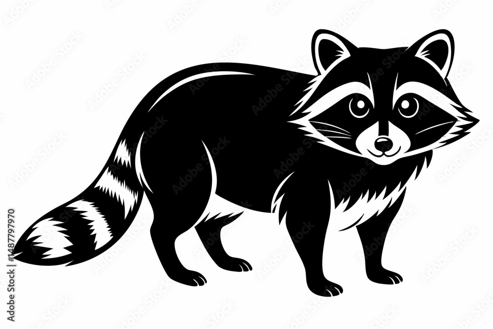 Obraz premium racoon silhouette line art vector illustration with a white background