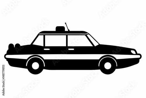 raft car silhouette line art vector illustration with a white background