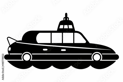 raft car silhouette line art vector illustration with a white background