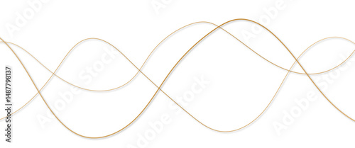 Abstract wavy golden curved line on transparent background. 