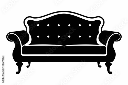 sofa silhouette line art vector illustration with a white background