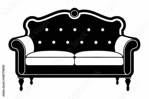 sofa silhouette line art vector illustration with a white background