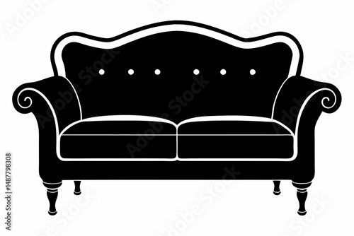 sofa silhouette line art vector illustration with a white background