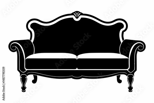 sofa silhouette line art vector illustration with a white background