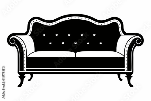 sofa silhouette line art vector illustration with a white background
