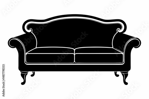 sofa silhouette line art vector illustration with a white background