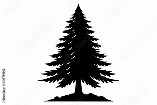 spruce tree silhouette line art vector illustration with a white background