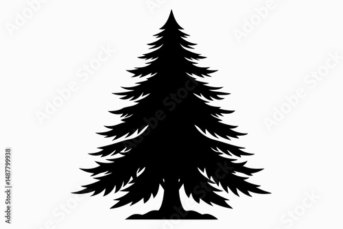spruce tree silhouette line art vector illustration with a white background