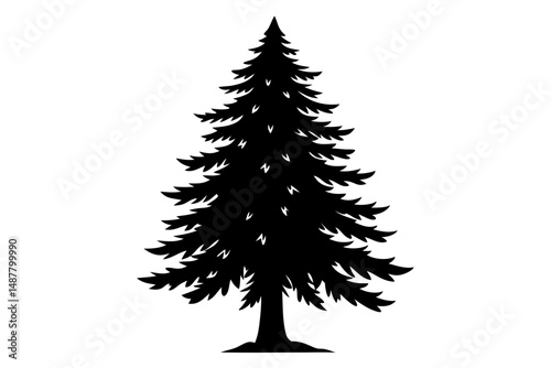 spruce tree silhouette line art vector illustration with a white background