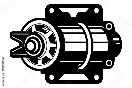 starter motor silhouette line art vector illustration with a white background