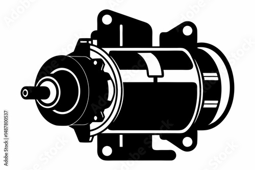 starter motor silhouette line art vector illustration with a white background