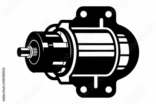 starter motor silhouette line art vector illustration with a white background