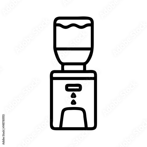 Water cooler with bottle on top in minimalist line art style  