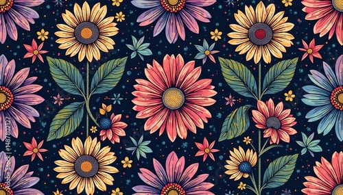 Intricate floral motif, continuous repeat for textiles , delicate, beauty, vintage