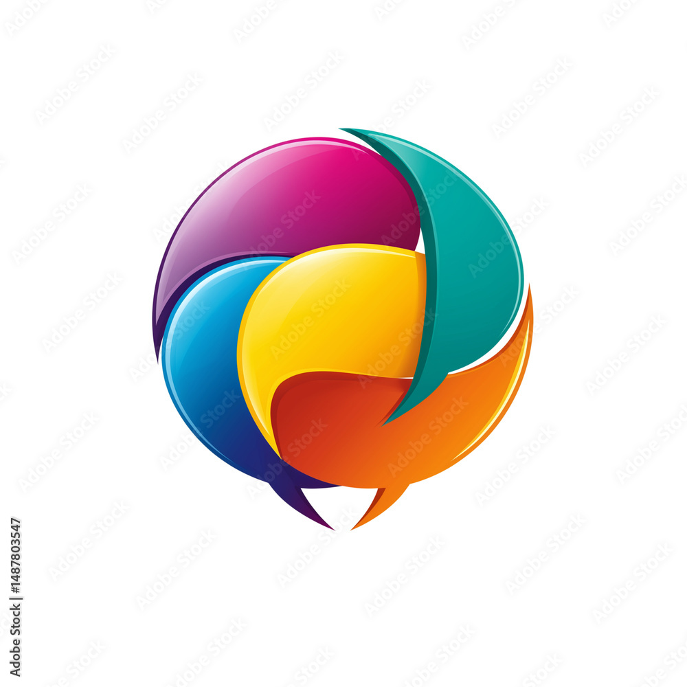 Abstract colorful speech bubble globe icon isolated on white background