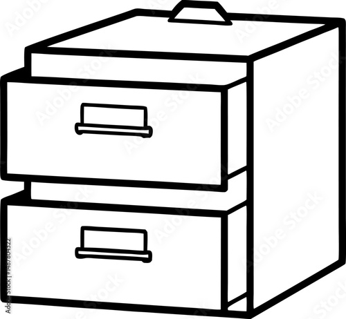 Filing Cabinet With Drawer Open Line Art Vector Illustration