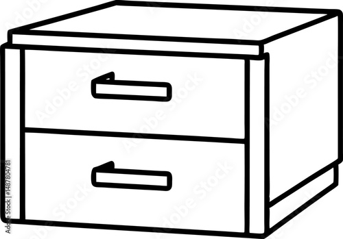 Filing Cabinet With Drawer Open Line Art Vector Illustration