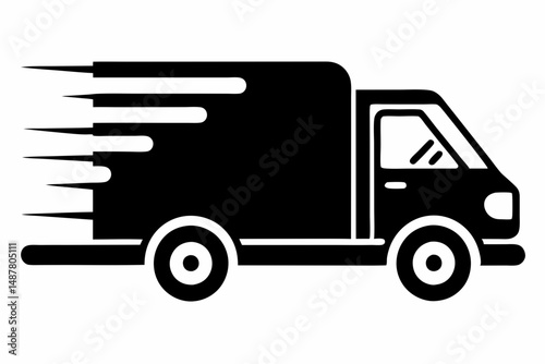 fast shipping delivery truck silhouette line art vector illustration with a white background