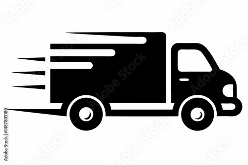 fast shipping delivery truck silhouette line art vector illustration with a white background