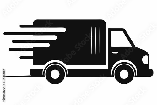fast shipping delivery truck silhouette line art vector illustration with a white background