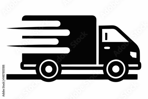 fast shipping delivery truck silhouette line art vector illustration with a white background
