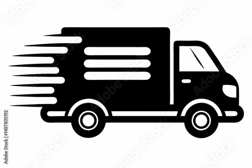 fast shipping delivery truck silhouette line art vector illustration with a white background