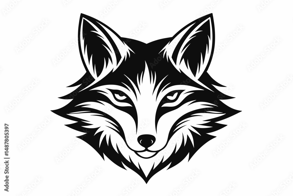 Fototapeta premium fox head silhouette line art vector illustration with a white background