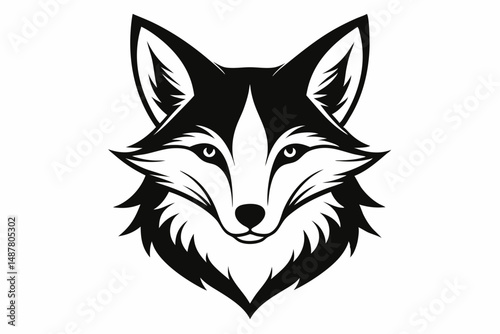fox head silhouette line art vector illustration with a white background