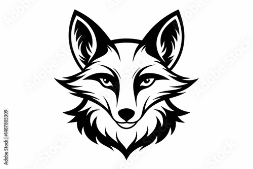 fox head silhouette line art vector illustration with a white background