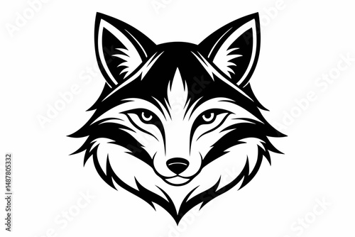 fox head silhouette line art vector illustration with a white background