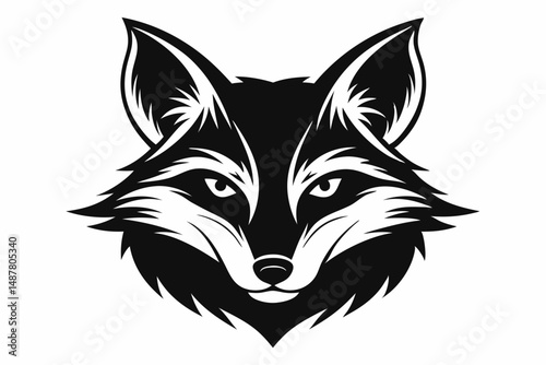 fox head silhouette line art vector illustration with a white background