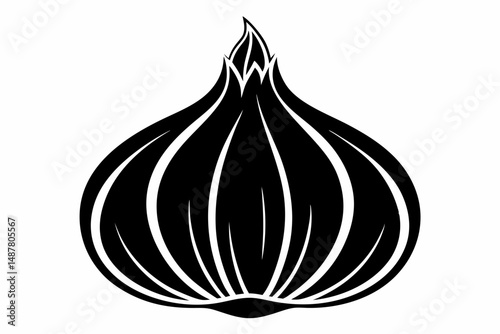 garlic silhouette line art vector illustration with a white background