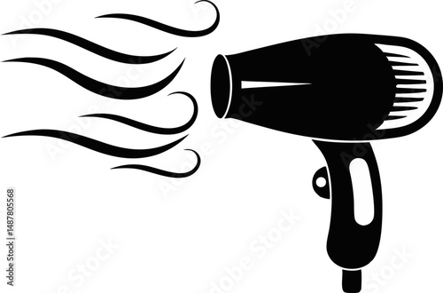 Hairdryer With Wind Lines Silhouette Vector Illustration