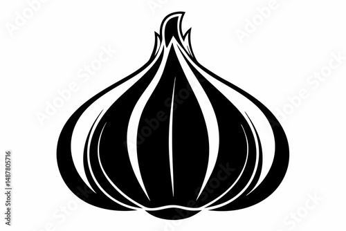 garlic silhouette line art vector illustration with a white background