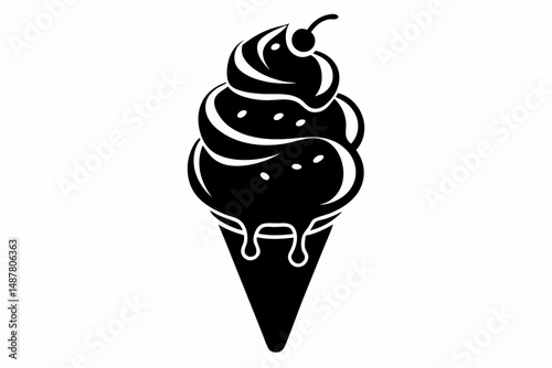 ice cream silhouette line art vector illustration with a white background