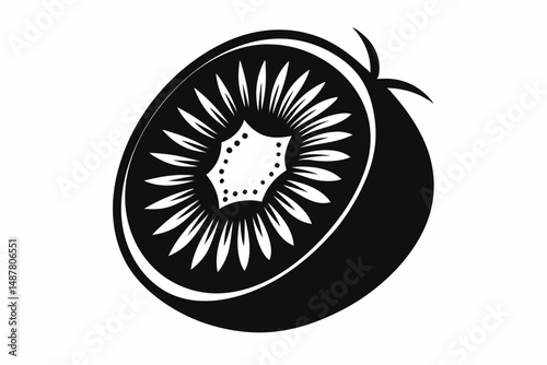 kiwi fruit silhouette line art vector illustration with a white background