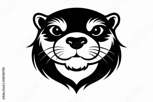otter head silhouette line art vector illustration with a white background