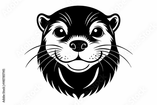 otter head silhouette line art vector illustration with a white background