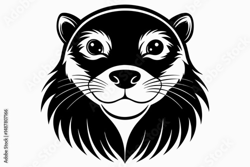 otter head silhouette line art vector illustration with a white background