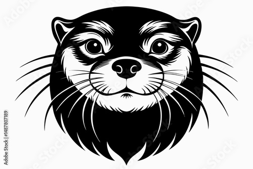 otter head silhouette line art vector illustration with a white background