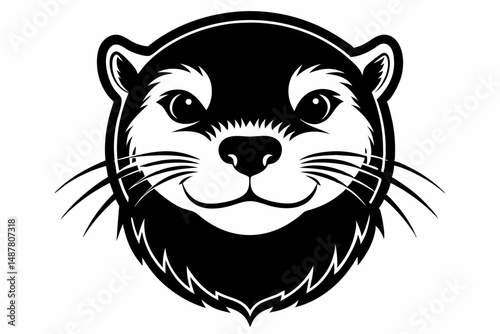 otter head silhouette line art vector illustration with a white background