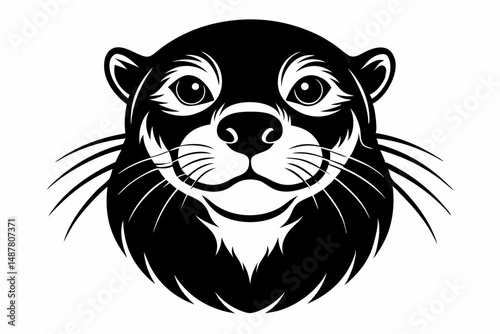 otter head silhouette line art vector illustration with a white background
