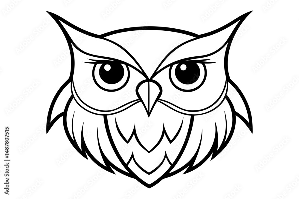 Fototapeta premium owl head silhouette line art vector illustration with a white background